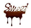 The word Sweet written with melted chocolate on white background Royalty Free Stock Photo