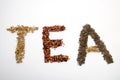 Word tea written with herbs Royalty Free Stock Photo