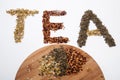 Word tea written with herbs Royalty Free Stock Photo