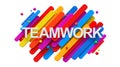 Word teamwork written on top of colorful geometric 3d shapes