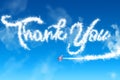 Word thank you formed by a smoke trail Royalty Free Stock Photo