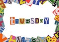 word thursday from cut magazine colored letters