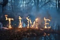 word "time" burning, blue night landscape with pond in background. Royalty Free Stock Photo