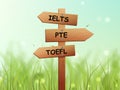 Word TOEFL vs. IELTS vs. PTE, Test of English as a Foreign Language exams.