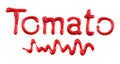 The word Tomato written with ketchup on white Royalty Free Stock Photo