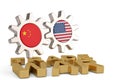 Word trade war with united states and chinese flag isolated on w