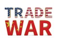 Word trade war with united states and chinese flag isolated on w