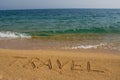 Word travel on the beach. Royalty Free Stock Photo