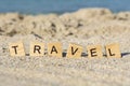 Word travel on the beach Royalty Free Stock Photo
