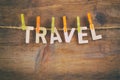 The word TRAVEL made drom wooden letters