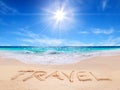 Word travel on the tropical beach Royalty Free Stock Photo