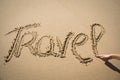 The word travel written in the sand Royalty Free Stock Photo