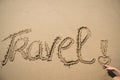 The word travel written in the sand Royalty Free Stock Photo