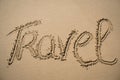 The word travel written in the sand Royalty Free Stock Photo