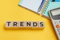 The word TRENDS on wooden cube block Royalty Free Stock Photo