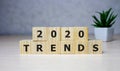 The word trends and 2020 on wooden cube block. 2020 trend concept Royalty Free Stock Photo