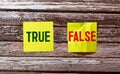 word true and False on yellow paper Royalty Free Stock Photo