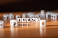 The word TRUST made of white plastic blocks on the table. Royalty Free Stock Photo