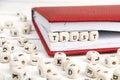 Word Trust written in wooden blocks in red notebook on white woo Royalty Free Stock Photo