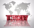 Word Turkey on a world map background