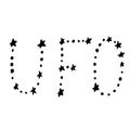 The word UFO written in constellations. Text with stars. Hand drawing. Vector illusion