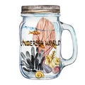 Word-Undersea world. Isoleted Tumbler with Marine Life Landscape - the ocean and the underwater world with different