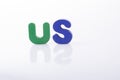 The word US written with colorful letter blocks Royalty Free Stock Photo