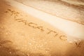 The word vacation written in the sand on a beach Royalty Free Stock Photo
