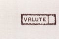 The word valute inside a rectangle made from coffee beans,aligned to the right Royalty Free Stock Photo