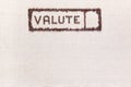 The word valute inside a rectangle made from coffee beans,aligned at the top Royalty Free Stock Photo