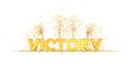 Word Victory with confetti golden letters, white background