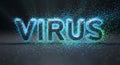 Abstract VIRUS Word with Spreading Digital Particles Royalty Free Stock Photo