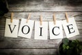 The Word VOICE Concept Printed on Cards