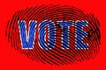 The word `VOTE` on the background of a fingerprint