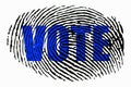 The word `VOTE` on the background of a fingerprint