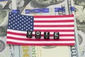 Word vote cubes on flag Royalty Free Stock Photo