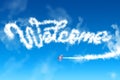 Word welcome formed by a smoke trail Royalty Free Stock Photo