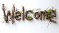 The word Welcome isolated on white background made in Pine Twig Letters style. Royalty Free Stock Photo