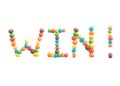 The word win written colorful candy