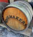 Word Winemakers on wooden barrel