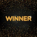The word Winner with golden round confetti