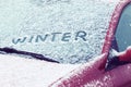 Word Winter written on a car windshield Royalty Free Stock Photo