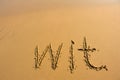 Word wit draw on beach sand Royalty Free Stock Photo