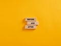 The word before and after on wooden blocks Royalty Free Stock Photo