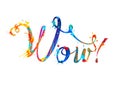 Word WOW. Splash paint calligraphic sign