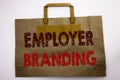 Word, writing Employer Branding. Business concept for Brand Building Written on shopping bag, white isolated background.