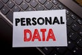 Word, writing Personal Data. Business concept for Digital Protection written on sticky note paper on the dark keyboard background. Royalty Free Stock Photo