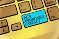 Word writing text Aca Affordable Care Act. Business concept for providing cheap treatment to patient several places Keyboard blue Royalty Free Stock Photo