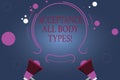 Word writing text Acceptance All Body Types. Business concept for Selfesteem do not judge showing for their look Two Royalty Free Stock Photo