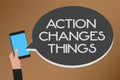 Word writing text Action Changes Things. Business concept for doing something will reflect other things Reaction Mobile text messa